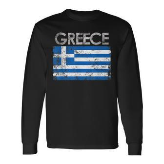 Vintage Greece Greek Flag Pride Long Sleeve T-Shirt - Seseable