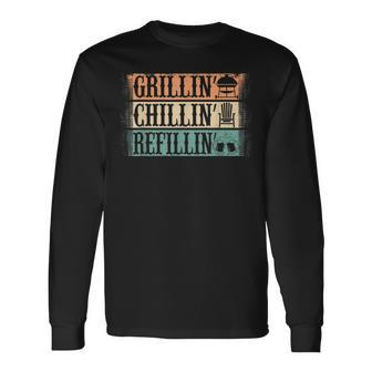 Vintage Grill Dad Grilling Chilling Refilling Long Sleeve T-Shirt - Seseable