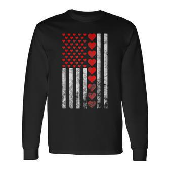 Vintage Heart American Flag Valentines Day Patriot Men Women Men Women Long Sleeve T-Shirt T-shirt Graphic Print - Thegiftio UK