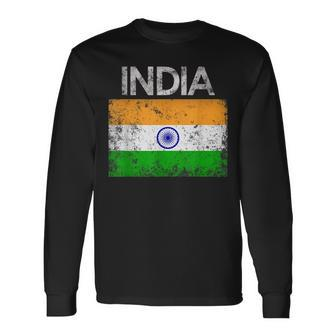 Vintage India Indian Flag Pride Long Sleeve T-Shirt - Seseable