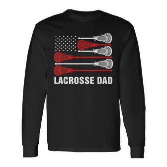 Vintage Lacrosse Dad Lax Dad Usa Flag Patriotic Long Sleeve T-Shirt - Seseable