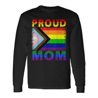 Vintage Lgbtq Rainbow Flag Proud Ally Pride Mom Long Sleeve T-Shirt - Seseable
