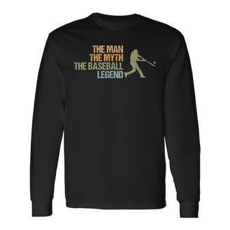 Vintage Man Myth Baseball Legend Sport Lover Retro Spieler Langarmshirts - Seseable
