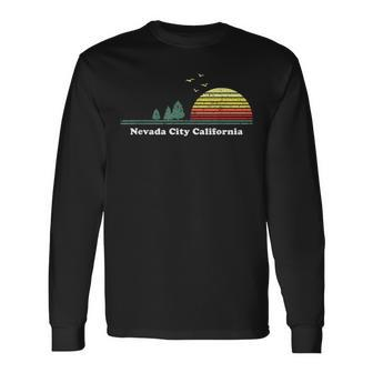 Vintage Nevada City California Sunset Souvenir Print Long Sleeve T-Shirt - Seseable