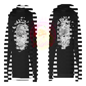 Vintage Pink Christmas Vibes Funny Pink Santa Claus Men Women Long Sleeve T-shirt Graphic Print Unisex - Seseable