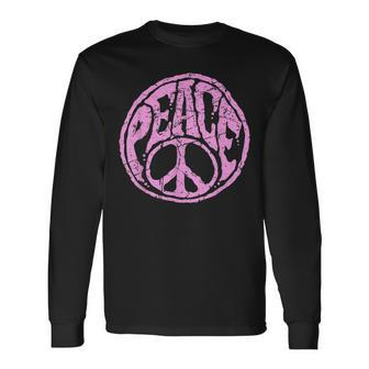 Vintage Pink Peace Sign 60S 70S Hippie Retro Peace Symbol Long Sleeve T-Shirt T-Shirt | Mazezy
