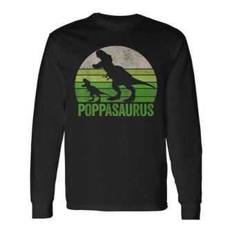 Vintage Poppasaurus Dad Apparel Poppa Two Dinosaurs Long Sleeve T-Shirt - Seseable