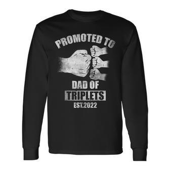 Vintage Promoted To Dad Of Triplets Est 2022 Long Sleeve T-Shirt - Seseable