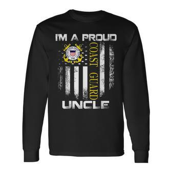Vintage Im A Proud Coast Guard Uncle With American Flag Long Sleeve T-Shirt - Seseable