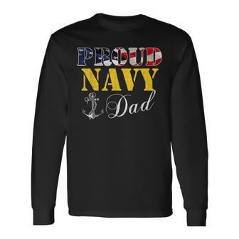 Vintage Proud Navy With American Flag For Dad Long Sleeve T-Shirt - Seseable