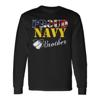 Vintage Proud Navy Brother With American Flag Veteran Long Sleeve T-Shirt - Seseable