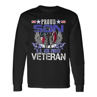 Vintage Proud Son Of A US Air Force Veteran Mom Dad Long Sleeve T-Shirt - Seseable