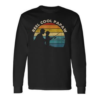 Vintage Reel Cool Papaw Fishing Fathers Day Long Sleeve T-Shirt - Seseable