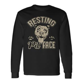 Vintage Resting Pit Face Dog Lover And Owner Gift Men Women Long Sleeve T-shirt Graphic Print Unisex - Seseable