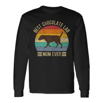 Vintage Retro Best Chocolate Lab Mom Ever Labrador Retriever Long Sleeve T-Shirt - Seseable