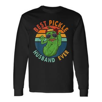 Vintage Retro Best Pickle Husband Ever Pickle Mustache Long Sleeve T-Shirt - Seseable