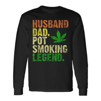 Vintage Retro Husband Dad Pot Smoking Weed Legend Long Sleeve T-Shirt - Seseable