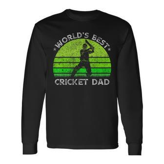 Vintage Retro Worlds Best Cricket Dad Silhouette Sunset Long Sleeve T-Shirt T-Shirt | Mazezy