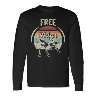 Vintage Retro Wrestling Free Hugs Wrestling Long Sleeve T-Shirt | Mazezy