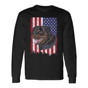 Vintage Rottweiler Dag Lover Fathers Day Usa American Flag Long Sleeve T-Shirt T-Shirt | Mazezy