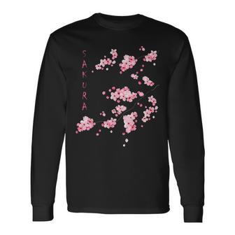 Vintage Sakura Cherry Blossom Japanese Graphical Art Long Sleeve T-Shirt - Seseable