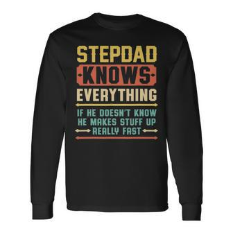 Vintage Stepdad Knows Everything Stepdad Grandpa Long Sleeve T-Shirt - Seseable