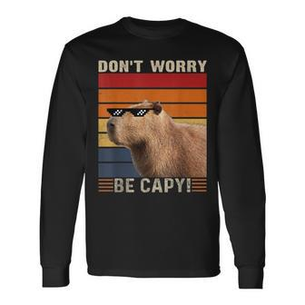 Vintage Sunset Dont Worry Be Capy Capybara Long Sleeve T-Shirt | Mazezy