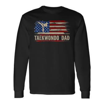 Vintage Taekwondo Dad American Usa Flag Sports The Kick Long Sleeve T-Shirt - Seseable