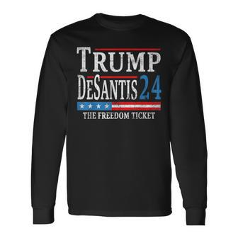 Vintage Trump Desantis 2024 The Freedom Ticket Usa Flag Long Sleeve T-Shirt T-Shirt | Mazezy