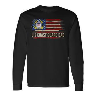 Vintage US Coast Guard Dad American Flag Veteran Long Sleeve T-Shirt - Seseable