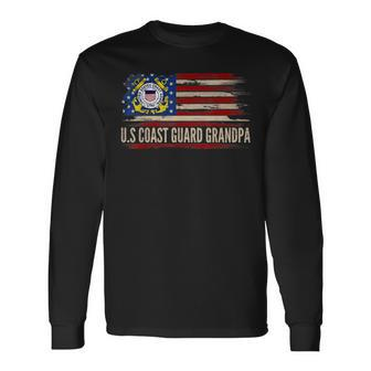 Vintage US Coast Guard Grandpa American Flag Veteran Long Sleeve T-Shirt - Seseable