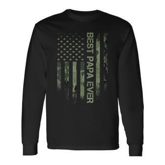 Vintage Usa American Camo Flag Best Papa Ever Distressed Long Sleeve T-Shirt - Seseable
