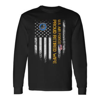 Vintage Usa American Flag Us Air Force Proud Retired Wife Men Women Long Sleeve T-shirt Graphic Print Unisex - Seseable