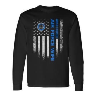 Vintage Usa American Flag Worlds Okayest Us Air Force Wife Men Women Long Sleeve T-shirt Graphic Print Unisex - Seseable