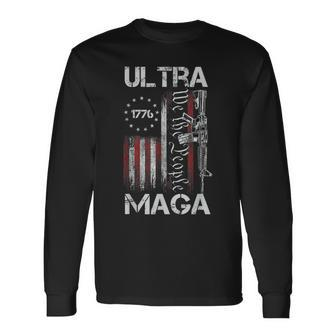 Vintage Usa Flag Ultra Maga Gun Usa 4Th Of July Trump 2024 Long Sleeve T-Shirt - Seseable