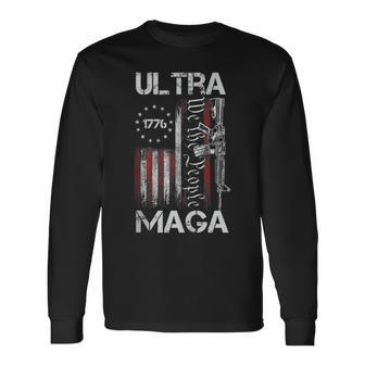 Vintage Usa Flag Ultra Maga Gun Usa 4Th Of July Trump 2024 Long Sleeve T-Shirt T-Shirt | Mazezy