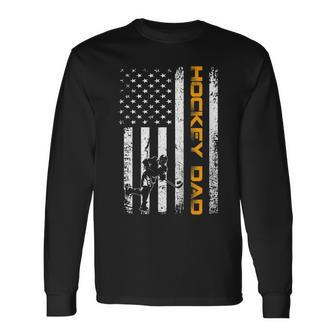 Vintage Usa Ice Hockey Dad American Flag Fathers Day Long Sleeve T-Shirt T-Shirt | Mazezy