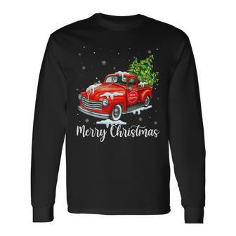 Vintage Wagon Christmas Red Truck Pick Up Funny Xmas Holiday Men Women Long Sleeve T-shirt Graphic Print Unisex - Seseable