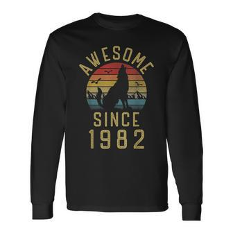 Vintage Wolf Awesome Since 1982 Wolves 39 Years Birthday Long Sleeve T-Shirt - Seseable