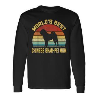 Vintage Worlds Best Chinese Shar Pei Mom Men Women Long Sleeve T-shirt Graphic Print Unisex - Seseable