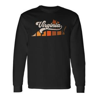 Virginia Vintage Retro 70S Style Stripe State Silhouette Long Sleeve T-Shirt T-Shirt | Mazezy