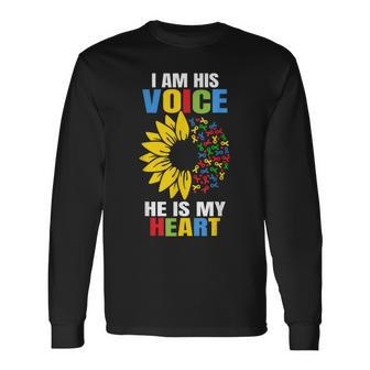 I Am His Voice He Is My Heart Autism Awareness Autism Mom Long Sleeve T-Shirt T-Shirt | Mazezy