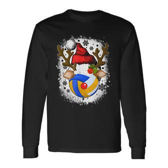 Volleyball Christmas Reindeer With Santa Hat Funny Holiday Men Women Long Sleeve T-shirt Graphic Print Unisex - Seseable