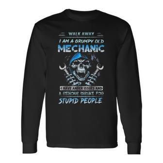 Walk Away I Am A Grumpy Old Mechanic I Have Anger Issues Long Sleeve T-Shirt T-Shirt | Mazezy