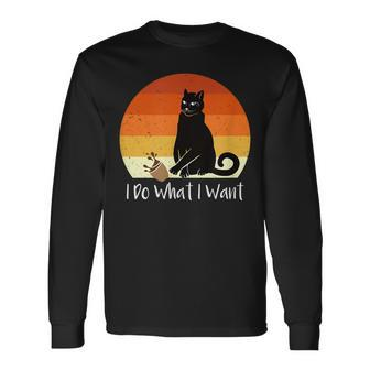 I Do What I Want Vintage Black Cat Brown Cup My Cat Long Sleeve T-Shirt T-Shirt | Mazezy