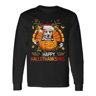 Welsh Corgi Happy Hallothanksmas Halloween Christmas Men Women Long Sleeve T-Shirt T-shirt Graphic Print - Thegiftio UK