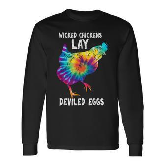Wicked Chicken Lay Deviled Eggs Funny Farmhouse Chicken Men Women Long Sleeve T-shirt Graphic Print Unisex - Seseable