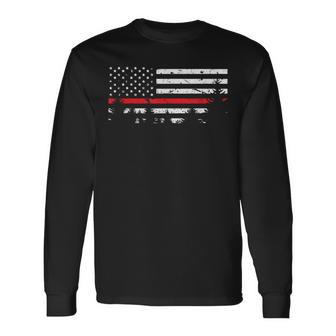 Wildland Firefighter Red Line American Flag Long Sleeve T-Shirt - Seseable