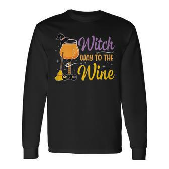Witch Way To The Wine Halloween Witch Wine Men Women Long Sleeve T-Shirt T-shirt Graphic Print - Thegiftio