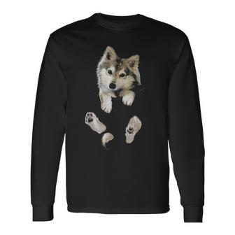 Wolf White Pup In Pocket Wolves Long Sleeve T-Shirt - Seseable